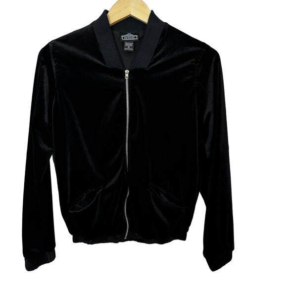 Angie‎ Gothic Black Velvet Full Zip Jacket Small Elastic Hem and Cuffs Pockets - Picture 1 of 7